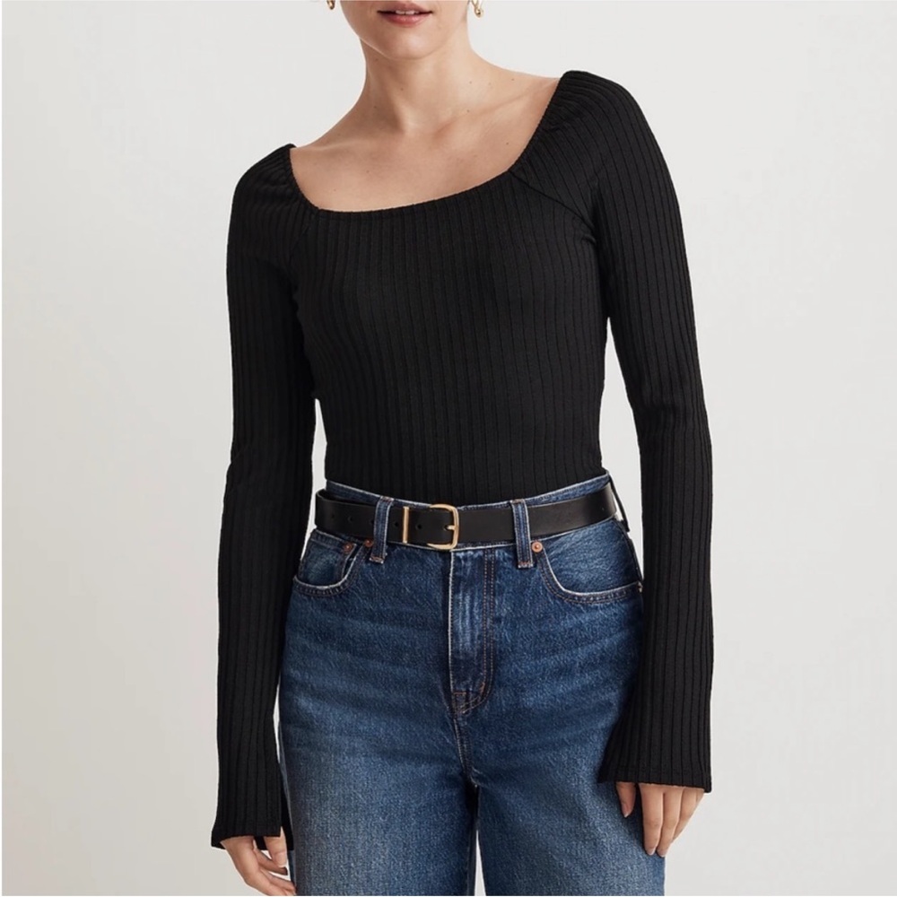 NWT Madewell Ribbed Square-Neck Long-Sleeve Tee